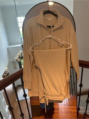 Women's Track Pants & Zip-Front Pullover Set in Cream